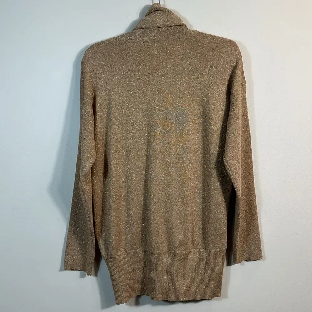 Chaus New York Gold Glitter Sparkle Faux Wrap Sweater Top Women Size Large
